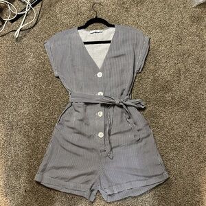 Mango Navy and White Striped Button Romper